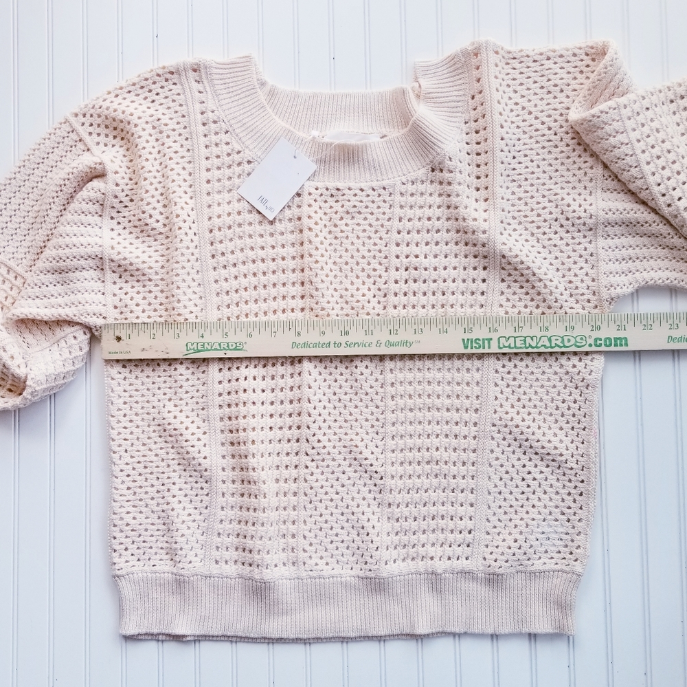 Fate by LFD Wide Open Arm Ivory Sweater Size Large Relaxed Crochet NEW NWT - Picture 7 of 10
